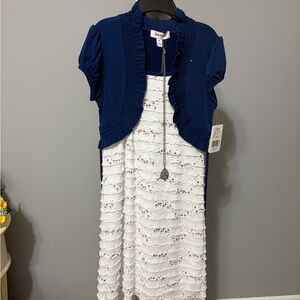 Speechless Navy and White Formal Dress with Attached Bolero